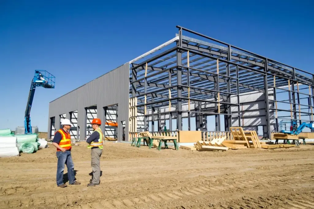 steel storage building under construction