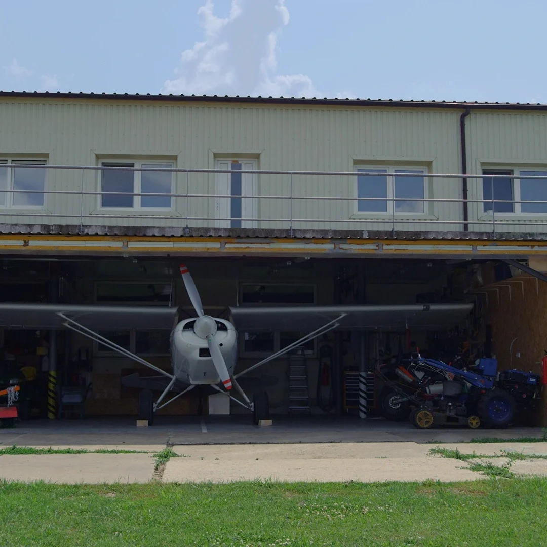 open steel aircraft hangar